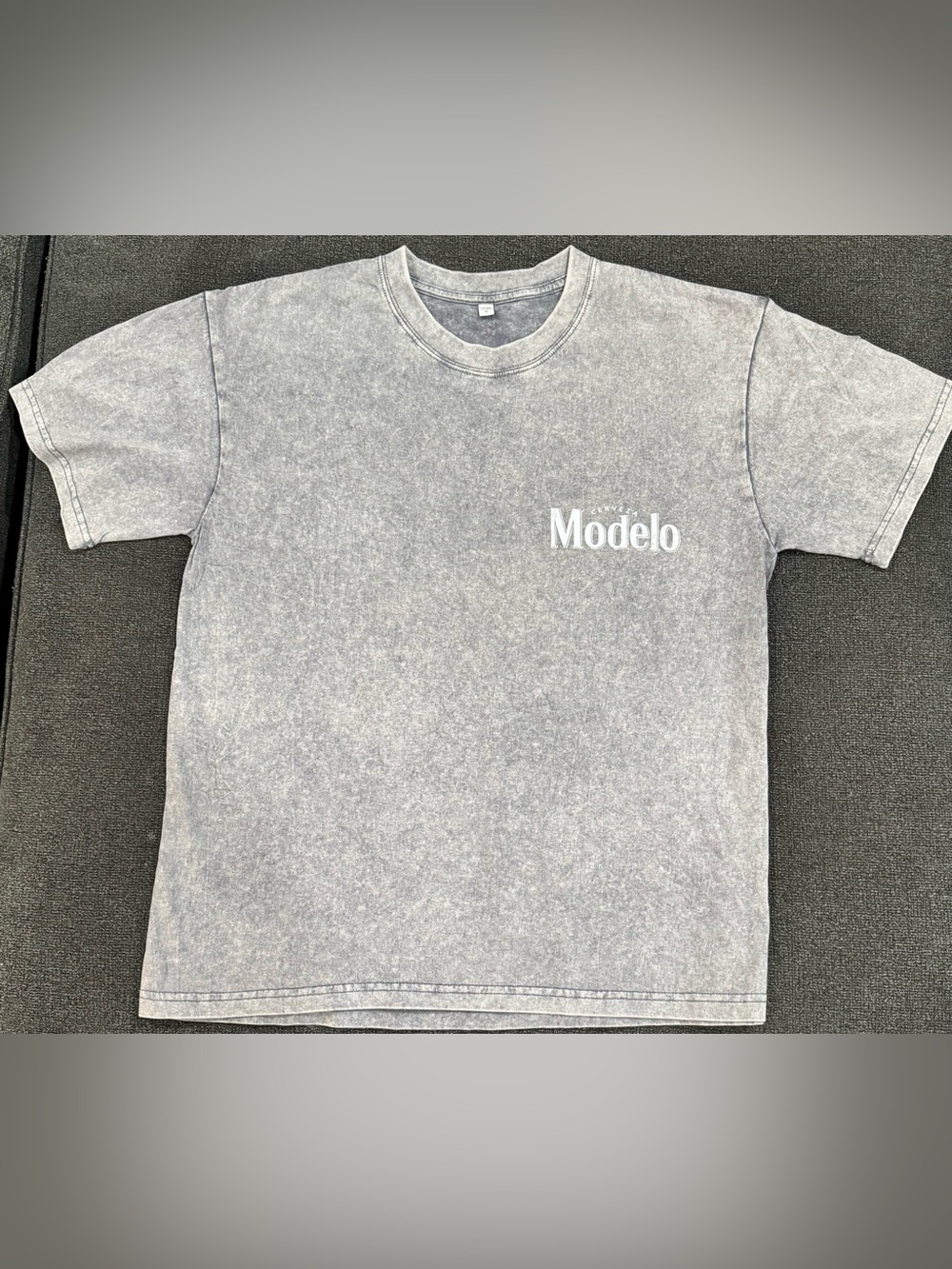 Model Co Gray Mineral-Wash Short Sleeve Tee with White Logo